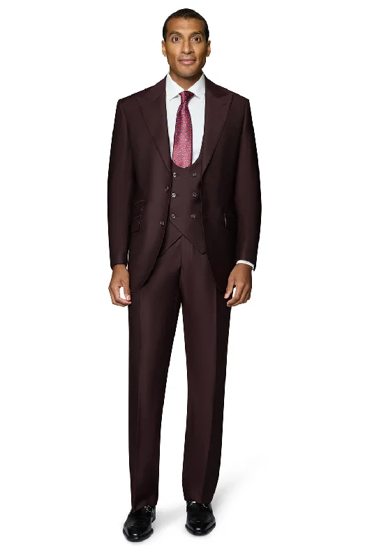 Berragamo Essex Elegant - Faille Wool Solid Suit - Burgundy