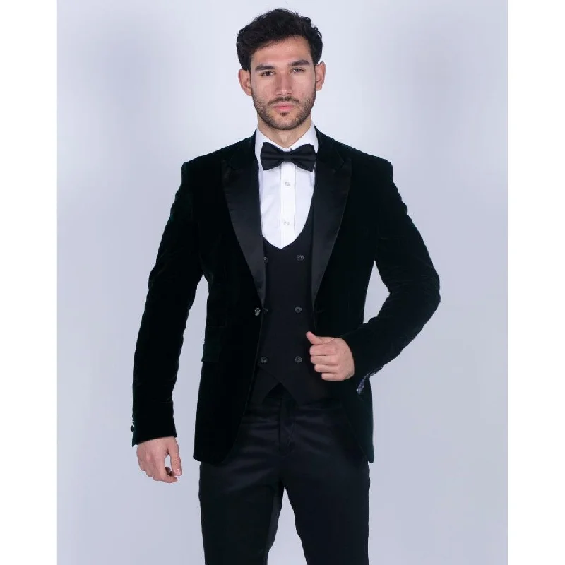 Mens Soft Velvet Olive Green 1 Button Dinner Jacket Tuxedo Blazer Smart Casual Fit