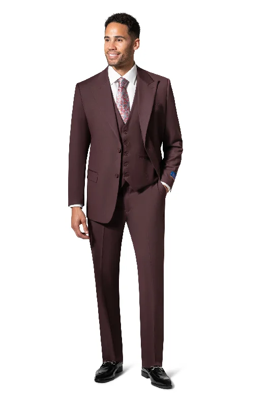 Berragamo MARCO UNI 3PC Slim Peak Suit - Burgundy
