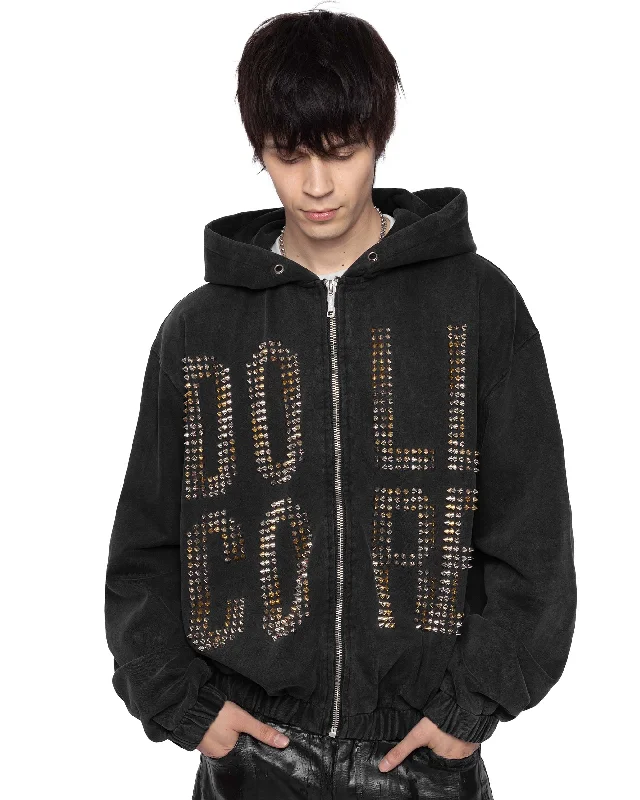 Men's Hoodies with Reinforced CuffsDoll Core Black Spike Hoodie