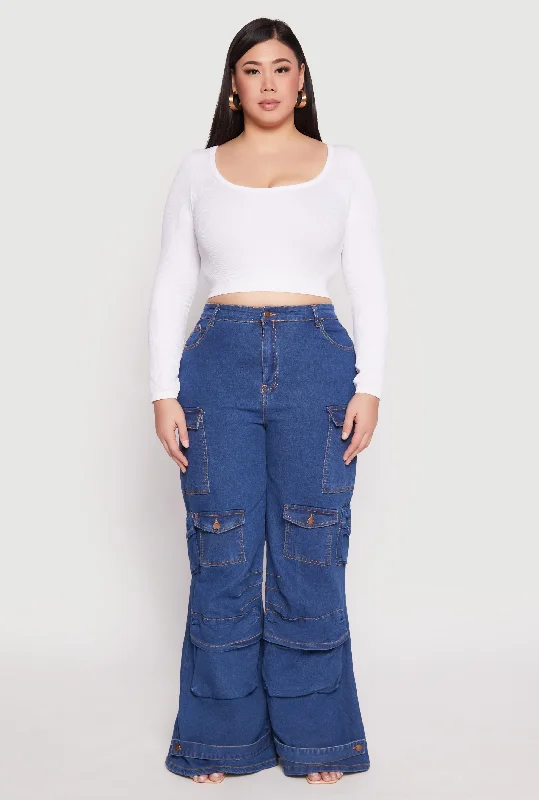 Classic Men's Jeans StylePlus Size Daisy Cargo Pocket Flare Jeans