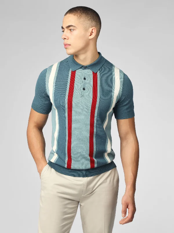 Cozy Men's Cable-Knit SweatersSignature Vertical Stripe Polo - Teal