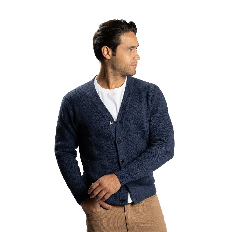 Men's Sweaters with Pleated DesignsPima Cotton Cardigan Sweaters - Navy
