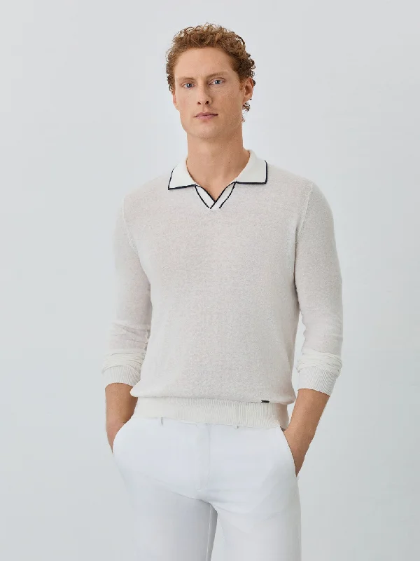Men's Sweaters with Ribbed HemsSweater With Long Sleeves In Cotton-linen Blend