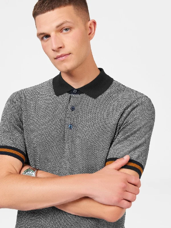 Men's Sweaters for Mild WeatherAll Over Textured Knit Polo - Dark Navy