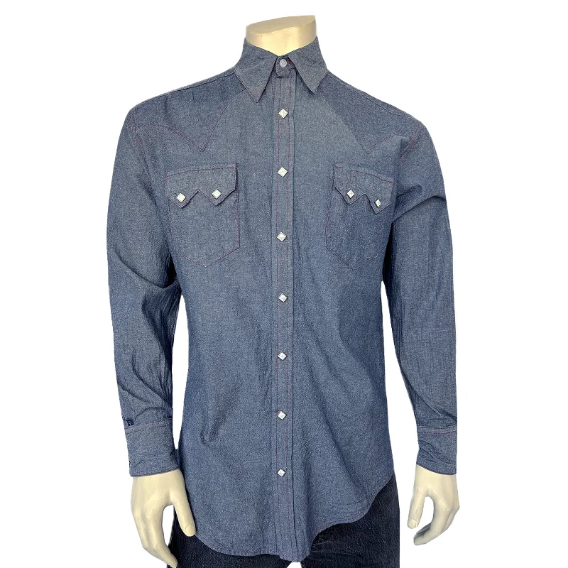 Elegant Straight-Leg Men's JeansMen's Navy Blue Cotton Chambray Western Shirt