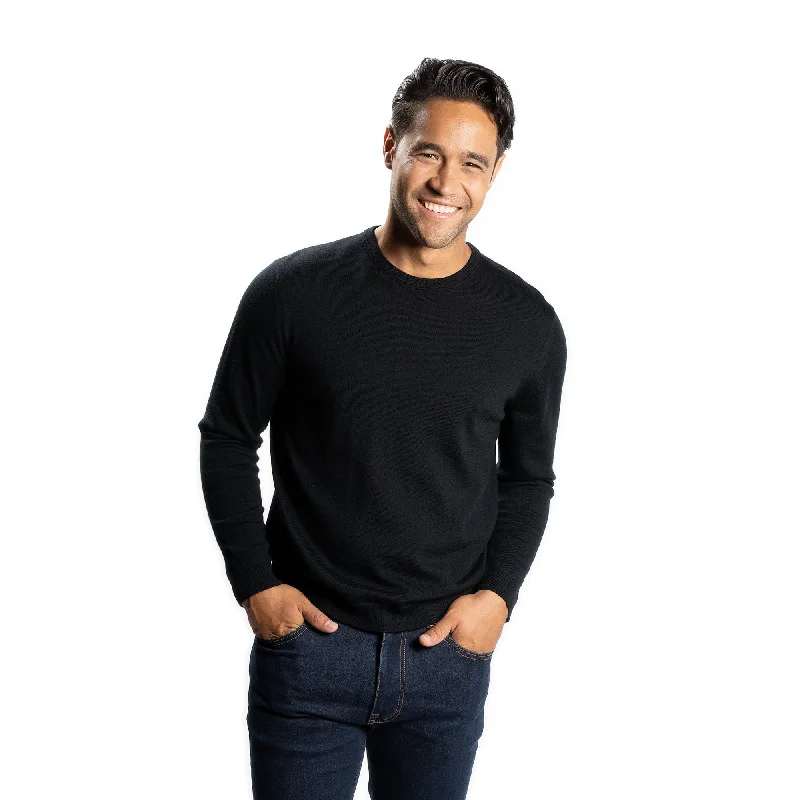 Versatile Men's Zip-Up SweatersMerino Wool Sweaters Crew Neck - Black