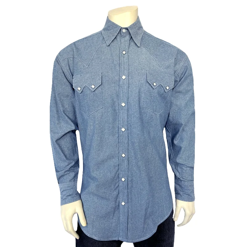Affordable Designer Men's JeansMen's Laundered Blue Chambray Premium Cotton Western Shirt