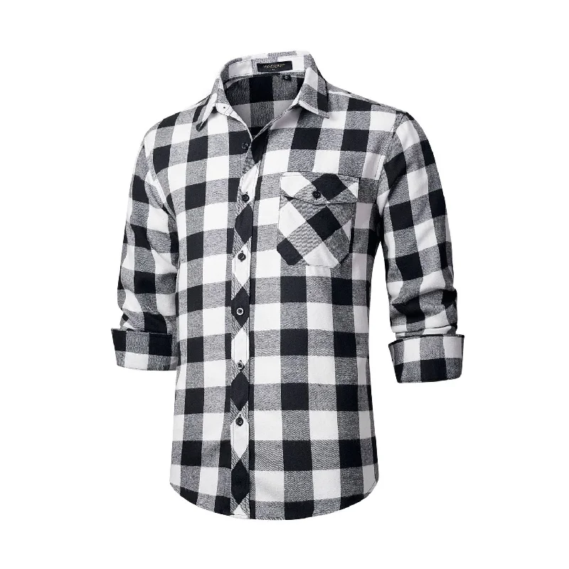 Men's Smart Casual Shirts for Business Casual SettingsPlaid Men's Flannel Shirt With Pockets - Z-BLACK WHITE Men's Smart Casual Shirts for Business Casual SettingsPlaid Men's Flannel Shirt With Pockets - Z-BLACK WHITE