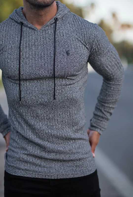 Men's Hoodies with Built-In HeadphonesFather Sons Classic Grey / Black Ribbed Knit Hoodie Jumper - FSH509 Men's Hoodies with Built-In HeadphonesFather Sons Classic Grey / Black Ribbed Knit Hoodie Jumper - FSH509