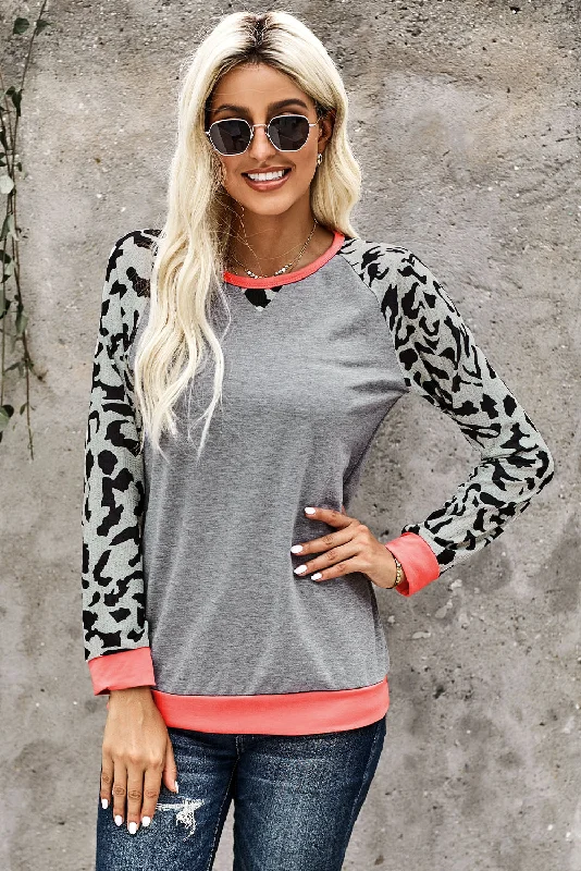 Men's Sleeveless TopsKittenAlarm - Women's Fashion Leopard Color Block Pullover Long Sleeve Crewneck Sweatshirt