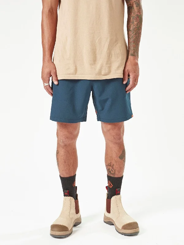 Men's Pants with Logo EmbossmentsVolcom Workwear Slab Elastic Waist Hybrid Shorts - Navy Men's Pants with Logo EmbossmentsVolcom Workwear Slab Elastic Waist Hybrid Shorts - Navy