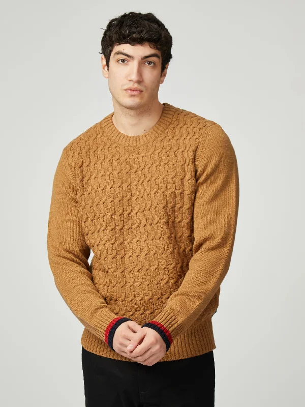 Men's Sweaters with Long SleevesCable Textured Crew - Light Brown