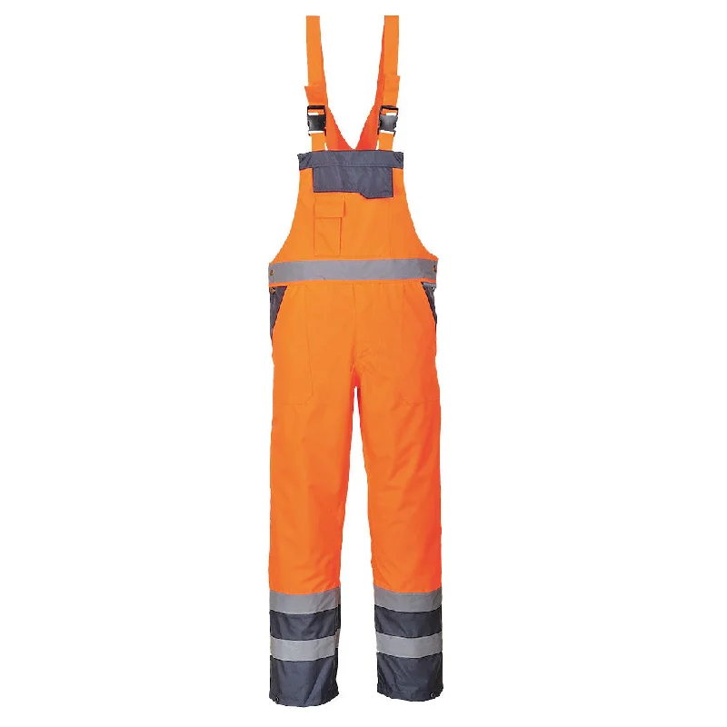 Men's Zippered Pants for SecurityPortwest S488 Contrast Hi Vis Bib & Brace - Unlined