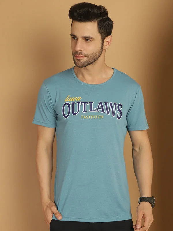 Men's Shirts with Custom MonogramsMack Jonney Printed Blue Round Neck Cotton Half sleeves Tshirt For Men