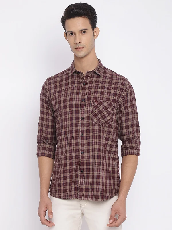 Men's Performance Fabric Shirts for All-Day ComfortMen's Maroon Casual Medium Checks Full Sleeve Shirt Men's Performance Fabric Shirts for All-Day ComfortMen's Maroon Casual Medium Checks Full Sleeve Shirt