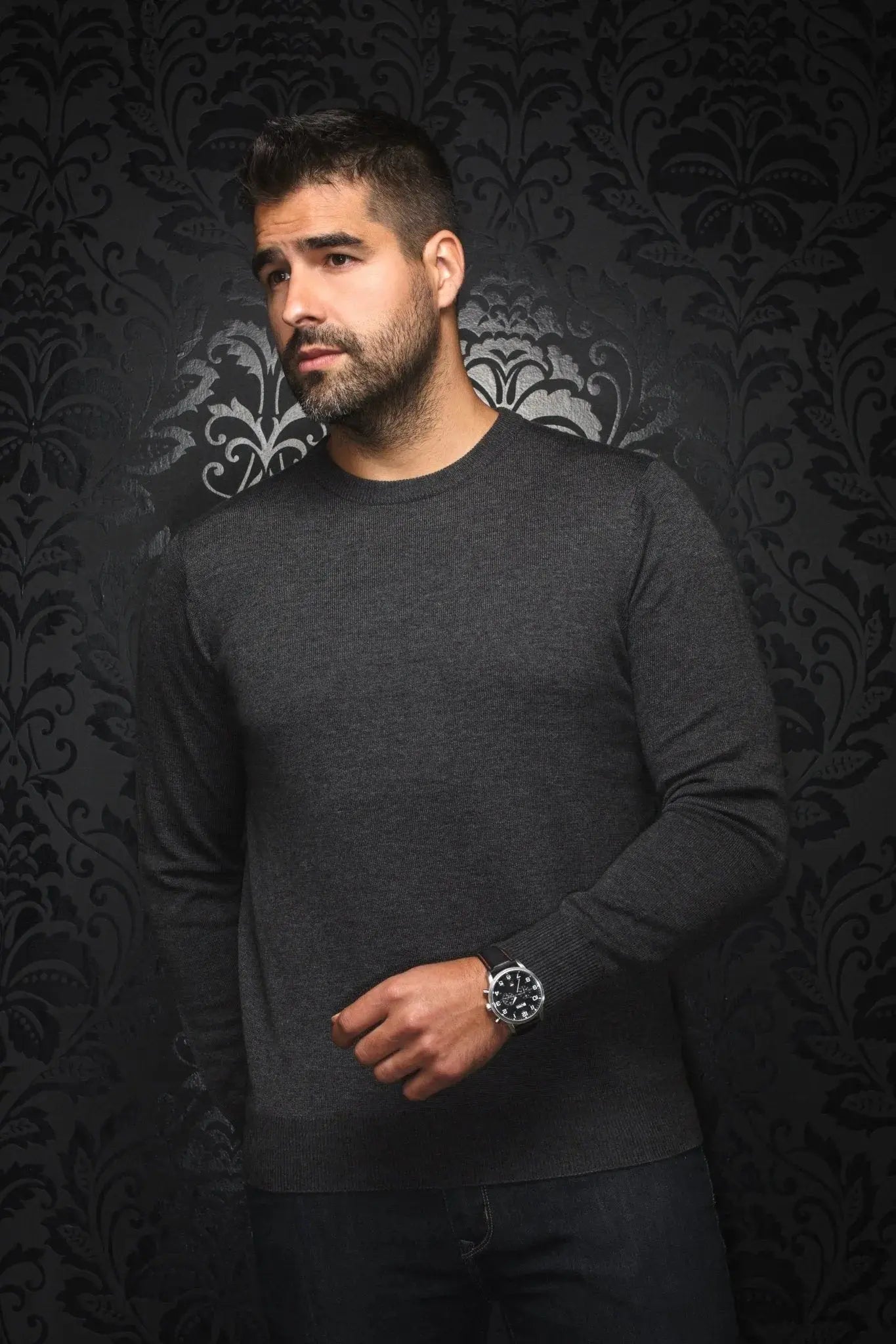 Men's Sweaters in Neutral ColorsAU NOIR I Merino Wool Sweater I Marini Charcoal