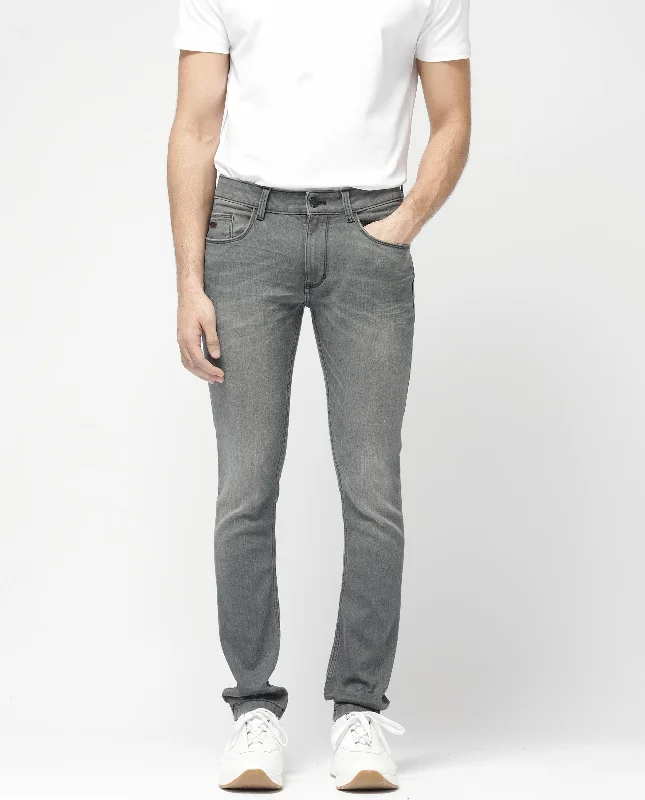 Unique Men's Jeans DesignsRare Rabbit Mens Mesa Grey Cotton Polyester Solid Mid Rise Slim Fit Jeans