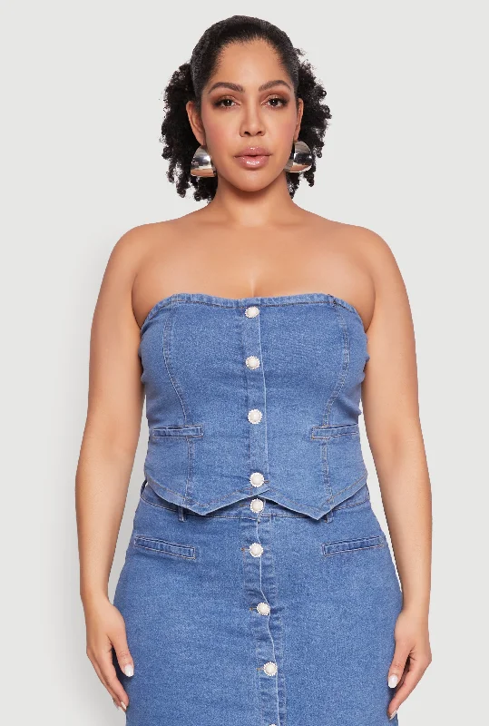 Everyday Casual Men's JeansPlus Size Faux Button Front Denim Tube Top