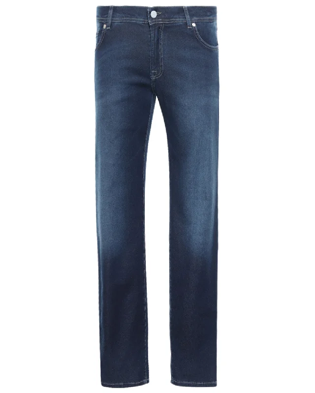 High-Waisted Men's JeansCotton Blend Stretch Denim Pant in Dark Blue Wash