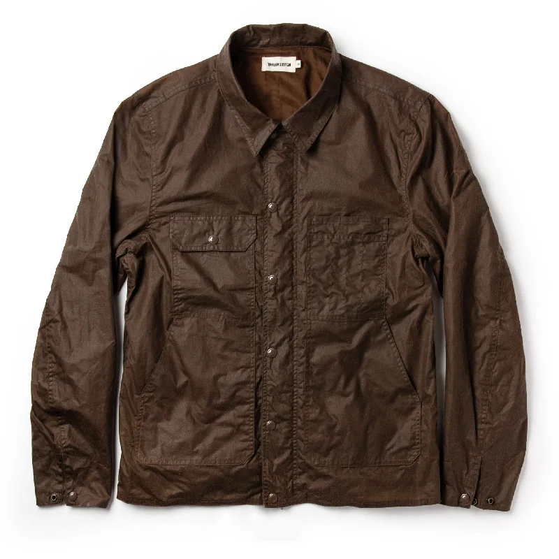 Men's Coats for LayeringThe Longshore Jacket in Dark Oak Waxed Canvas