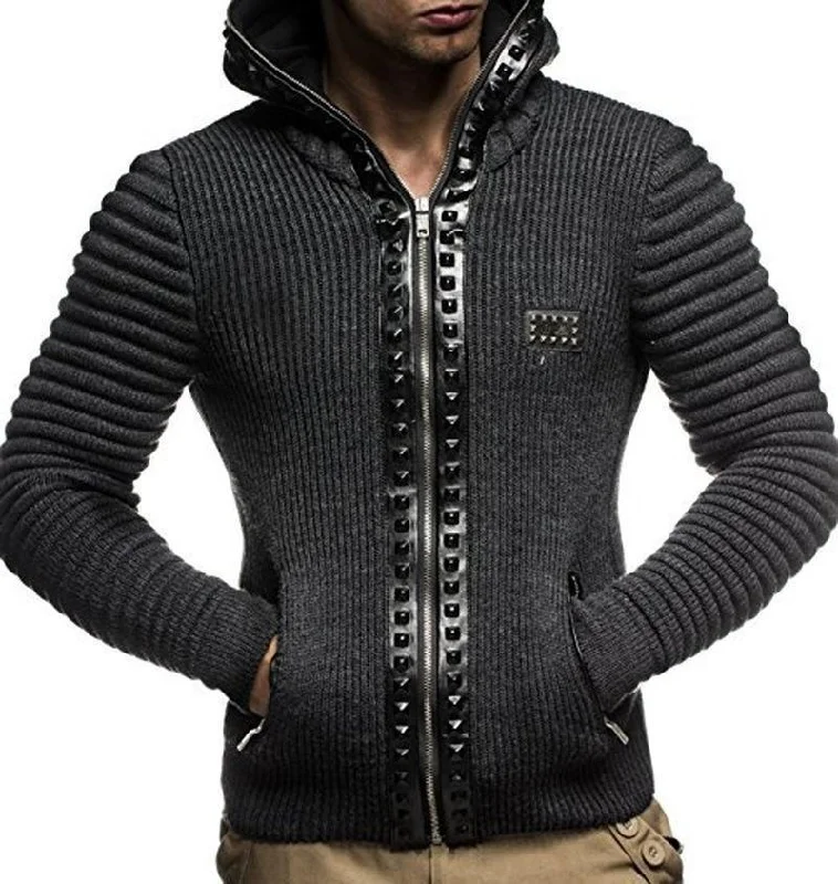 Men's Sweaters with Thumbholes in SleevesMen's Cardigan Knitted Hooded Zipper Sweater Men's Sweaters with Thumbholes in SleevesMen's Cardigan Knitted Hooded Zipper Sweater