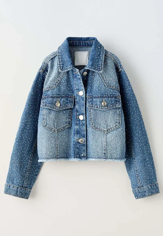 Latest Men's Jeans TrendsDENIM JACKET WITH RHINESTONE - MID BLUE