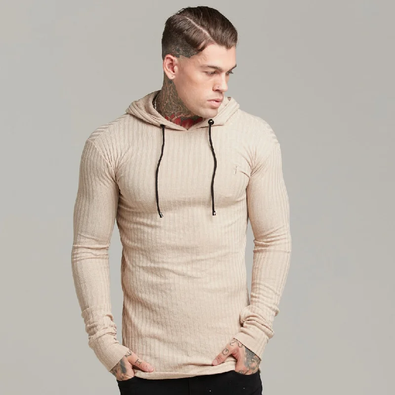 Men's Hoodies with Modern CutsFather Sons Classic Beige Ribbed Knit Hoodie Jumper - FSH412 Men's Hoodies with Modern CutsFather Sons Classic Beige Ribbed Knit Hoodie Jumper - FSH412