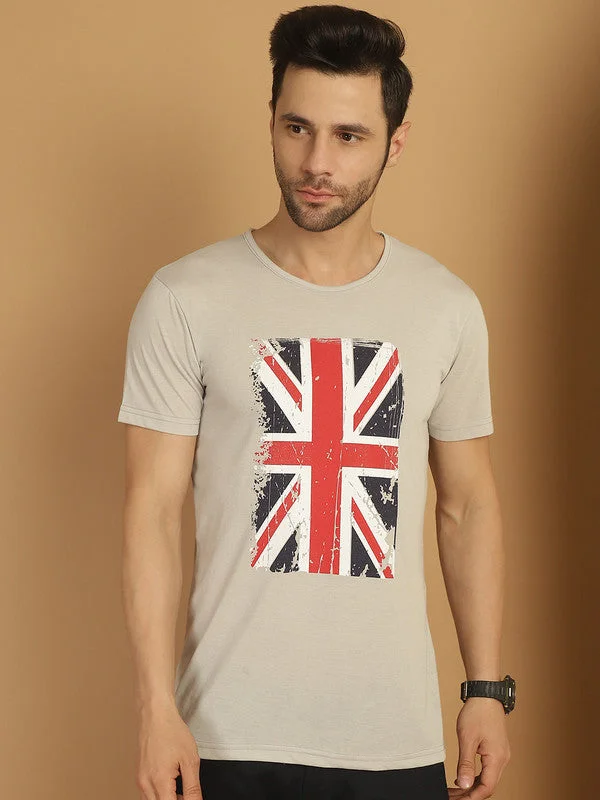 Men's Shirts with Bow TiesMack Jonney Round Neck Cotton Printed Grey Melange T-Shirt for Men Men's Shirts with Bow TiesMack Jonney Round Neck Cotton Printed Grey Melange T-Shirt for Men