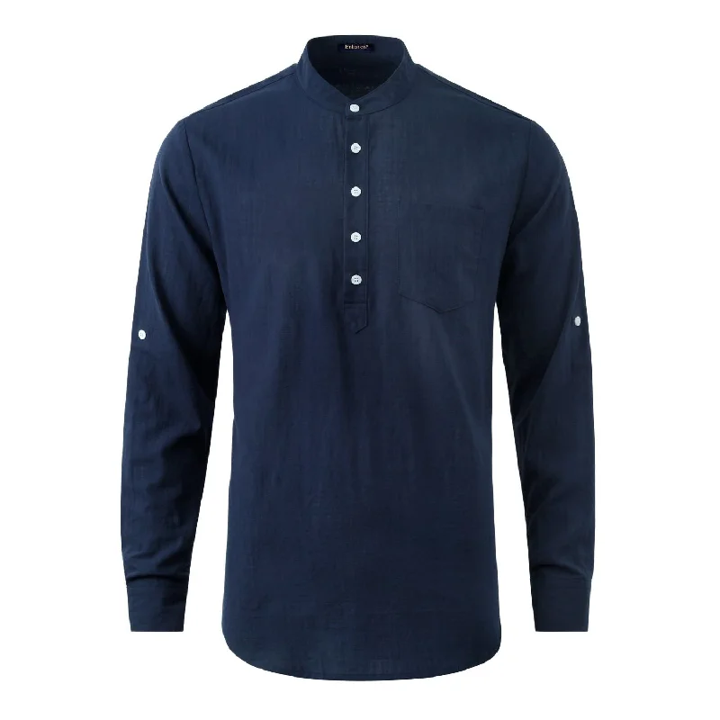 Men's Insulated Shirts for Cold WeatherMen‘s Henley Shirt Long Sleeve with Pocket - NAVY BLUE Men's Insulated Shirts for Cold WeatherMen‘s Henley Shirt Long Sleeve with Pocket - NAVY BLUE