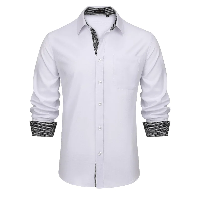 Men's Skinny-Fit Shirts for a Trendy LookMen's Patchwork Dress Shirt with Pocket - B2 WHITE Men's Skinny-Fit Shirts for a Trendy LookMen's Patchwork Dress Shirt with Pocket - B2 WHITE