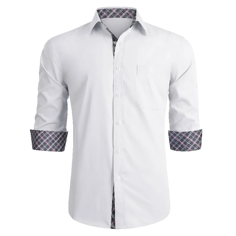 Casual Men's Button-Down ShirtsMen's Patchwork Dress Shirt with Pocket - WHITE/PINK