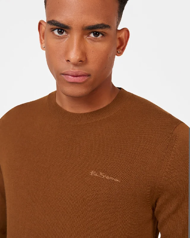 Stylish Men's Turtleneck SweatersSignature Merino Crewneck Sweater - Utility Brown Stylish Men's Turtleneck SweatersSignature Merino Crewneck Sweater - Utility Brown