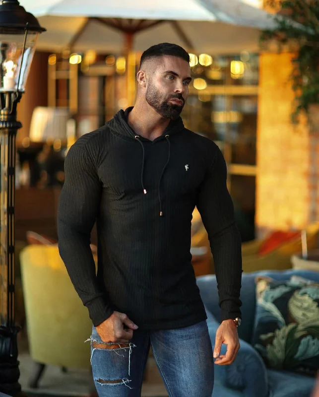 Men's Hoodies for SnowshoeingFather Sons Classic Black / Gold Ribbed Knit Hoodie Jumper - FSH511