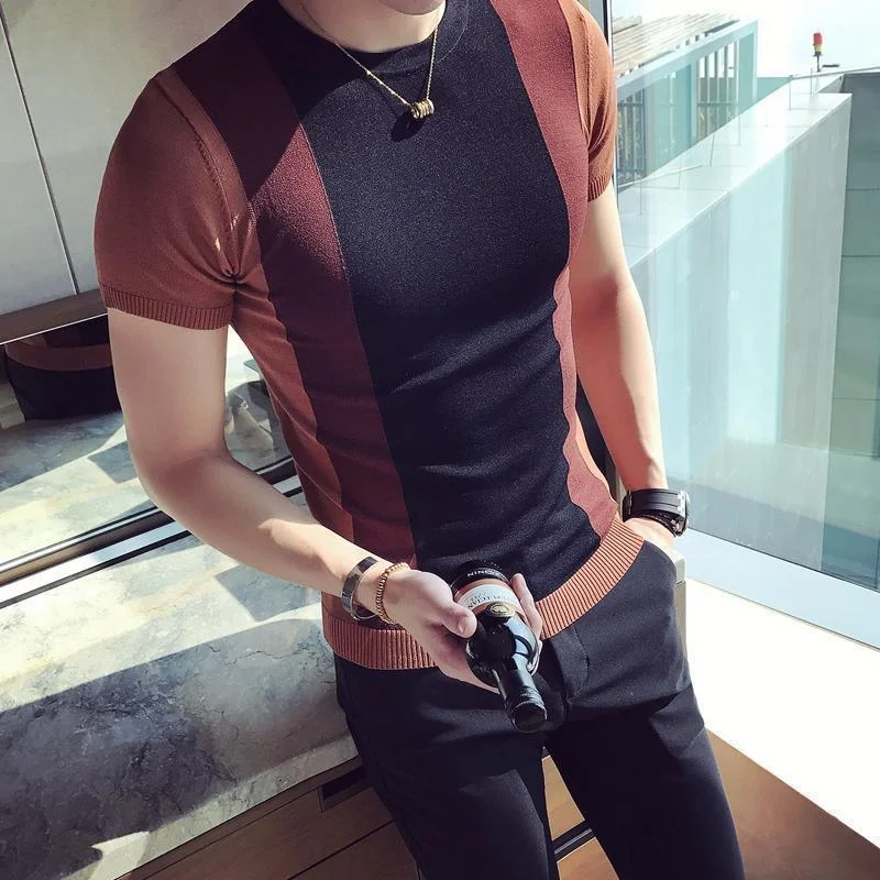 Men's Sweaters with BeadsMen's Sweater Top Short Sleeves Sweater