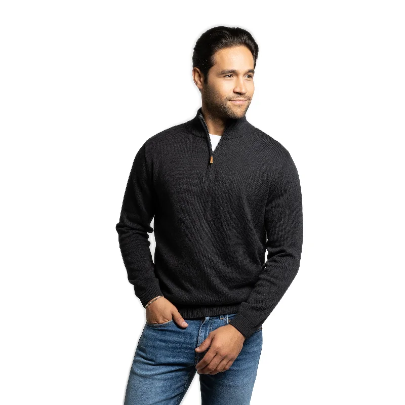 Fitted Men's Slim-Fit SweatersPima Cotton Quarter Zip Sweaters - Black