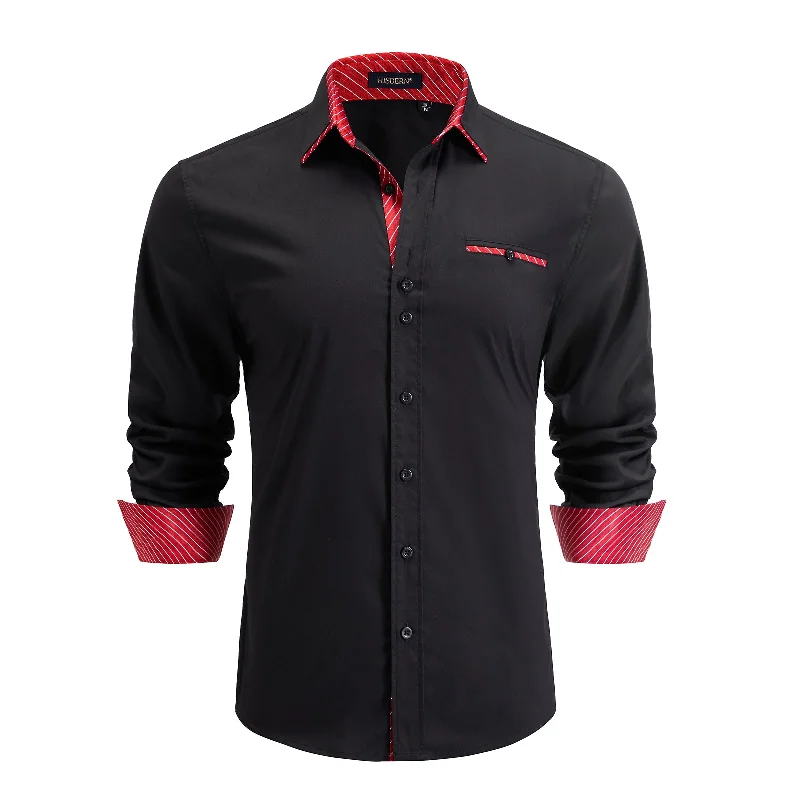 Men's Travel Shirts for Easy PackingMen's Black Dress Shirt with Contrast Red Cuff - Z-BLACK RED/STRIPE Men's Travel Shirts for Easy PackingMen's Black Dress Shirt with Contrast Red Cuff - Z-BLACK RED/STRIPE