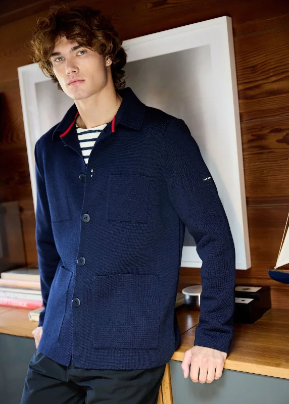 Men's Sweaters with Fair Isle PatternsCORK II - Ponte Knit Wool Jacket With Buttons for Men (NAVY)