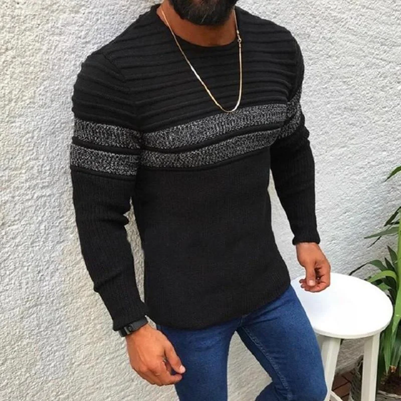 Durable Men's Acrylic SweatersMen's Sweater With Grey Stripes
