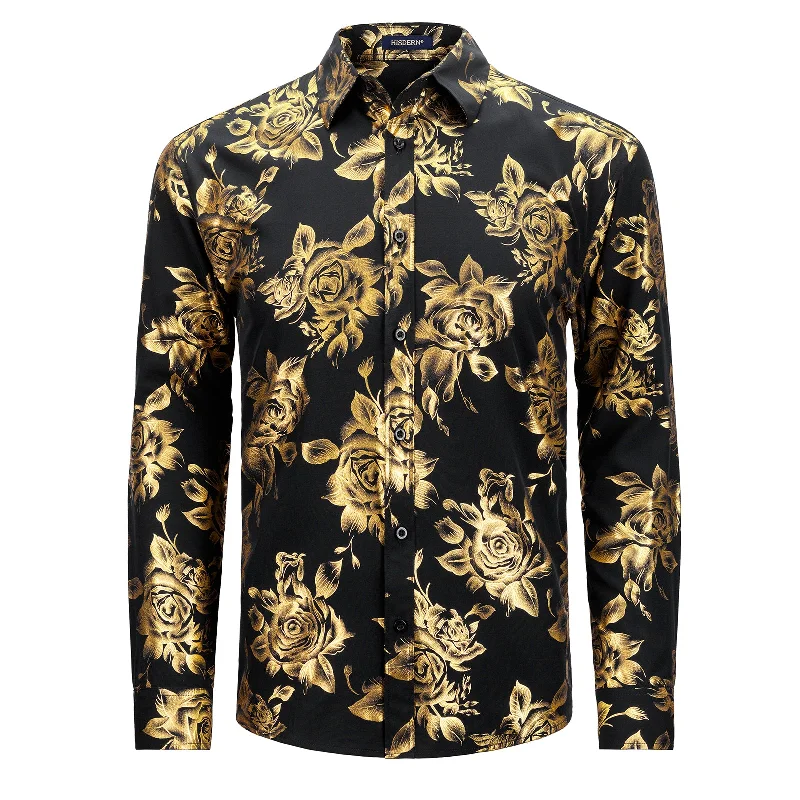 Comfortable Men's Flannel ShirtsShiny Rose Gold Party Shirt - BLACK-2