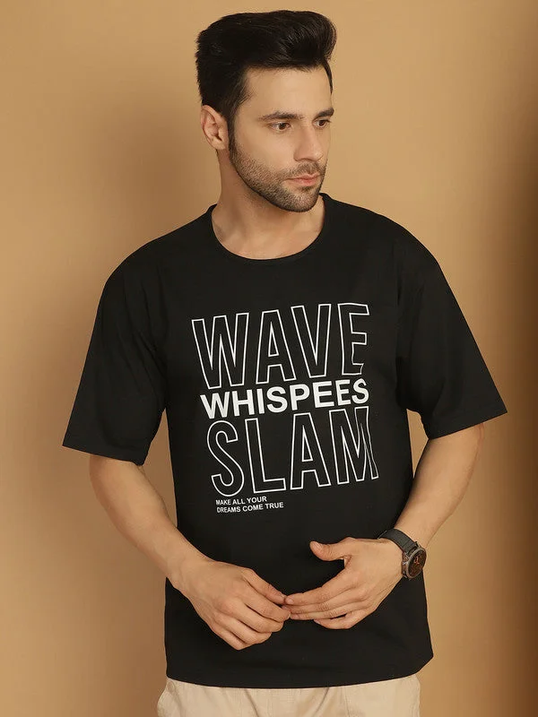 Men's Shirts with Contrast CollarsMack Jonney Printed Black Round Neck Cotton Oversize Half sleeves Tshirt For Men Men's Shirts with Contrast CollarsMack Jonney Printed Black Round Neck Cotton Oversize Half sleeves Tshirt For Men