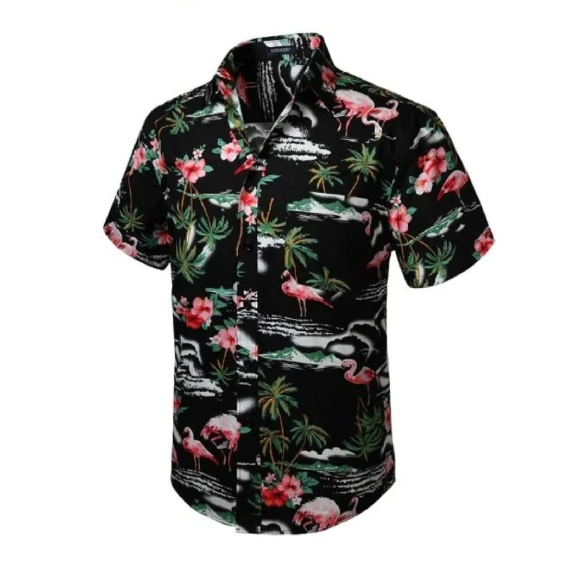 Men's Button-Down Collar Shirts for Staying PolishedFunky Hawaiian Shirts with Pocket - BLACK Men's Button-Down Collar Shirts for Staying PolishedFunky Hawaiian Shirts with Pocket - BLACK