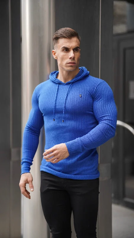 Men's Hoodies with Security PocketsFather Sons Classic Royal Blue Ribbed Knit Hoodie Jumper With Black Emblem - FSH597 Men's Hoodies with Security PocketsFather Sons Classic Royal Blue Ribbed Knit Hoodie Jumper With Black Emblem - FSH597