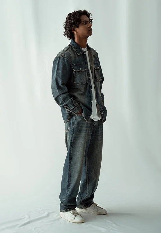Men's Jeans in Different ColorsDenim Over Shirt With Flap Pockets -  Dark Blue