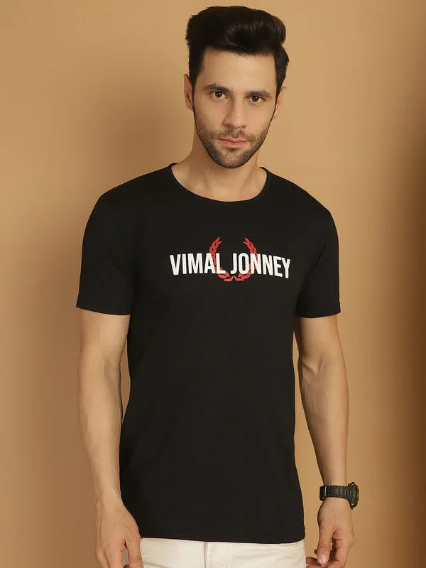 Men's Shirts with Pleated HemlinesMack Jonney Black Logo Printed Round Neck Cotton Half sleeves Tshirt For Men Men's Shirts with Pleated HemlinesMack Jonney Black Logo Printed Round Neck Cotton Half sleeves Tshirt For Men