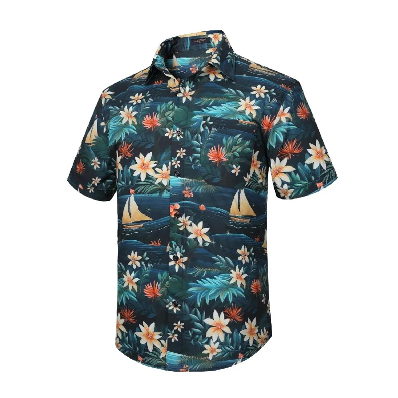 Men's Iron-Free Shirts for Wrinkle-Resistant WearFunky Hawaiian Shirts with Pocket - 13-BLACK FLORAL Men's Iron-Free Shirts for Wrinkle-Resistant WearFunky Hawaiian Shirts with Pocket - 13-BLACK FLORAL