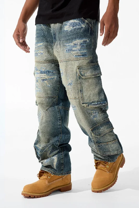 High-Waisted Bootcut Men's JeansBrian - Blue Collar Cargo Denim (Desert Storm)