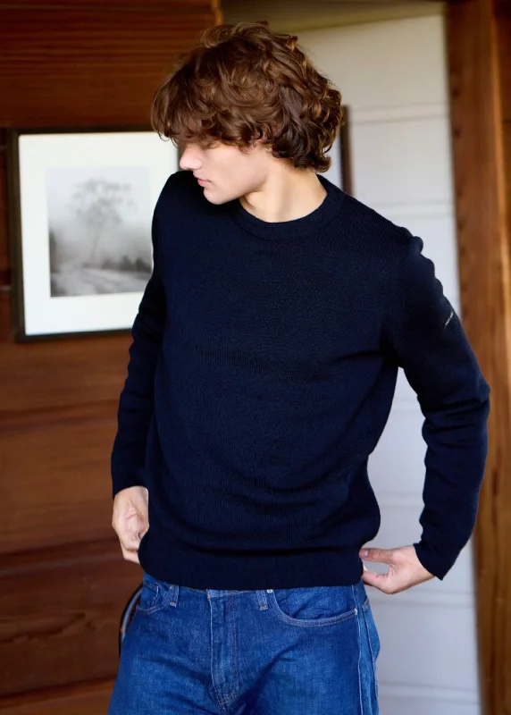 Men's Sweaters with Zippered PocketsLOCRONAN III - Crew Neck Sweater for Men | Straight Fit  (NAVY)