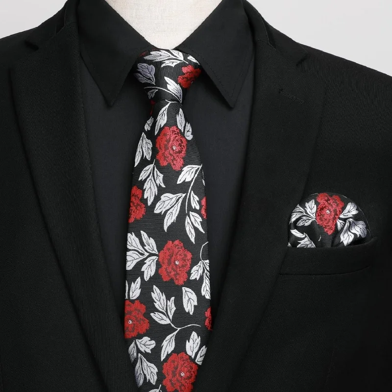 Men's Muscle Fit T-Shirts for a Body-Hugging FitMen's Shirt with Tie Handkerchief Set - BLACK/FLORAL Men's Muscle Fit T-Shirts for a Body-Hugging FitMen's Shirt with Tie Handkerchief Set - BLACK/FLORAL