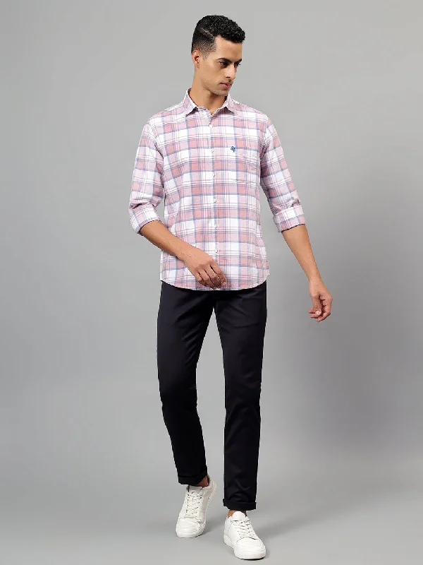 Lightweight Men's Poplin ShirtsMen's Pink Checked Full Sleeves Casual Shirt